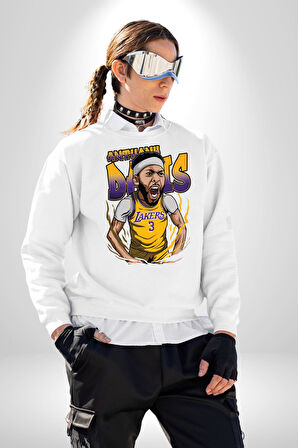Anthony Davis Basketbol Lakers Kadın Erkek Beyaz Sweatshirt 