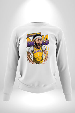 Anthony Davis Basketbol Lakers Kadın Erkek Beyaz Sweatshirt 