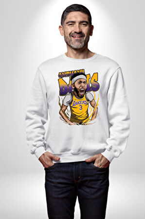 Anthony Davis Basketbol Lakers Kadın Erkek Beyaz Sweatshirt 