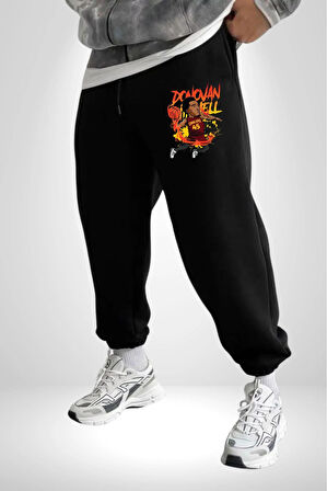 Donovan Mitchell Basketbol Karikatür 3 İplik Erkek Baskılı Siyah Eşofman Altı