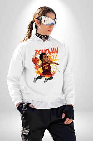 Donovan Mitchell Basketbol Karikatür Kadın Erkek Beyaz Sweatshirt 
