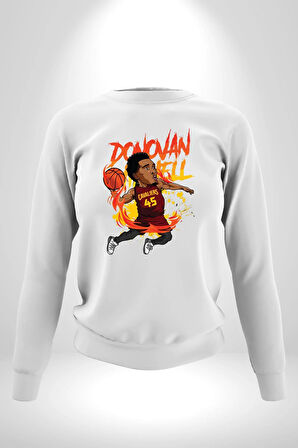 Donovan Mitchell Basketbol Karikatür Kadın Erkek Beyaz Sweatshirt 