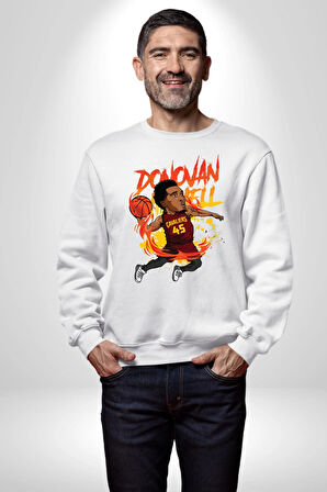 Donovan Mitchell Basketbol Karikatür Kadın Erkek Beyaz Sweatshirt 