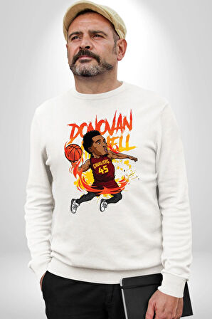Donovan Mitchell Basketbol Karikatür Kadın Erkek Beyaz Sweatshirt 