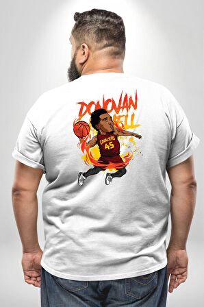 Donovan Mitchell Basketbol Karikatür Büyük Beden Beyaz Tişört Kadın Erkek Ünisex Sırt Baskılı