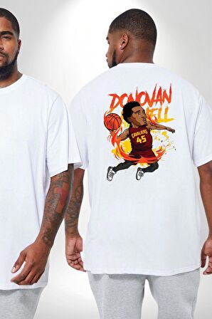 Donovan Mitchell Basketbol Karikatür Büyük Beden Beyaz Tişört Kadın Erkek Ünisex Sırt Baskılı