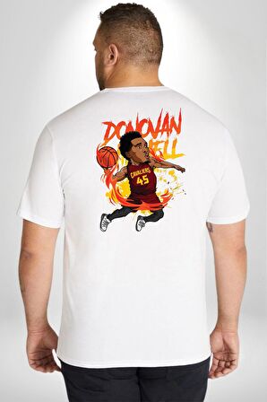 Donovan Mitchell Basketbol Karikatür Büyük Beden Beyaz Tişört Kadın Erkek Ünisex Sırt Baskılı