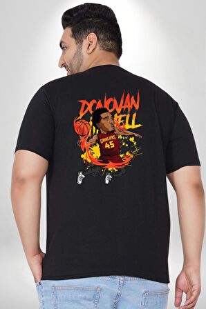 Donovan Mitchell Basketbol Karikatür Büyük Beden Siyah Tişört Kadın Erkek Ünisex Sırt Baskılı