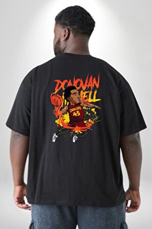Donovan Mitchell Basketbol Karikatür Büyük Beden Siyah Tişört Kadın Erkek Ünisex Sırt Baskılı