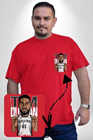 Spurs Basketbol 21 Tim Duncan Kırmızı Büyük Beden Kadın Basic Minimal Baskılı Tişört