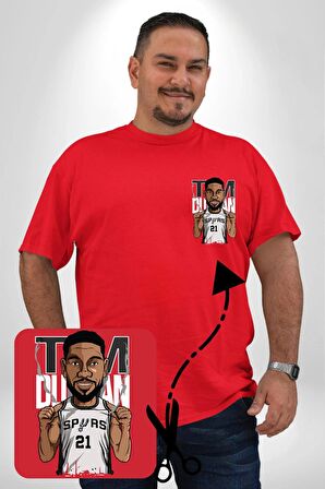 Spurs Basketbol 21 Tim Duncan Kırmızı Büyük Beden Kadın Basic Minimal Baskılı Tişört