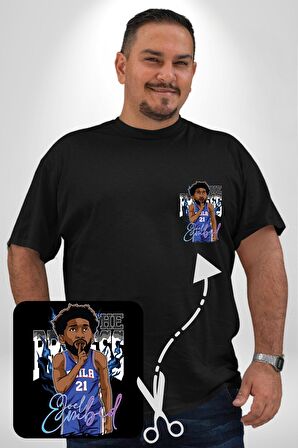 Joel Embiid Basketbol Philadelphia  Siyah Büyük Beden Kadın Basic Minimal Baskılı Tişört