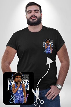 Joel Embiid Basketbol Philadelphia  Siyah Büyük Beden Kadın Basic Minimal Baskılı Tişört