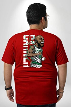 Celtics Basketbol Karikatür Özel Tasarım Büyük Beden Kırmızı Tişört Kadın Erkek Ünisex Sırt Baskılı