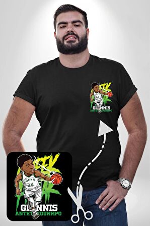 Bucks 34 Antetokounmpo Basketbol  Siyah Büyük Beden Kadın Basic Minimal Baskılı Tişört