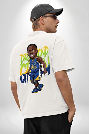 Draymond Green Basketbol Golden State  Beyaz Oversize Kadın Erkek Ön ve Sırt Baskılı Tişört