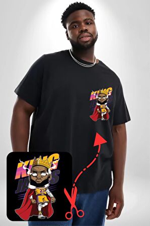 Lebron James Kral Basketbol Lakers Siyah Büyük Beden Kadın Basic Minimal Baskılı Tişört