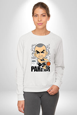 Tony Parker Spurs Basketbol Star Kadın Erkek Beyaz Sweatshirt 