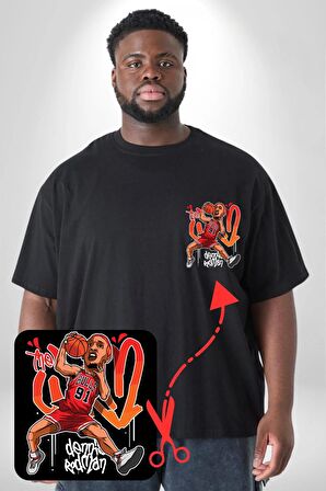 Chicago Bulls 91 Dennis Rodman Siyah Büyük Beden Kadın Basic Minimal Baskılı Tişört