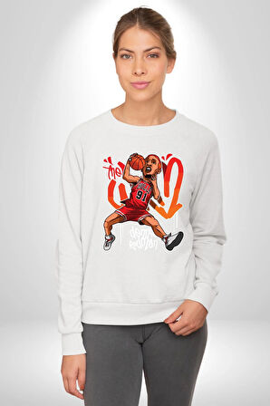 Chicago Bulls 91 Dennis Rodman Kadın Erkek Beyaz Sweatshirt 