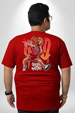 Chicago Bulls 91 Dennis Rodman Büyük Beden Kırmızı Tişört Kadın Erkek Ünisex Sırt Baskılı