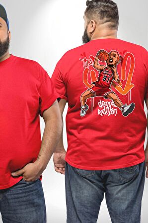 Chicago Bulls 91 Dennis Rodman Büyük Beden Kırmızı Tişört Kadın Erkek Ünisex Sırt Baskılı