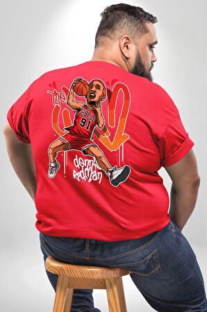 Chicago Bulls 91 Dennis Rodman Büyük Beden Kırmızı Tişört Kadın Erkek Ünisex Sırt Baskılı