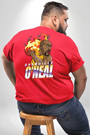 Basketbol Shaquille Oneal Star Ateş Topu Büyük Beden Kırmızı Tişört Kadın Erkek Ünisex Sırt Baskılı