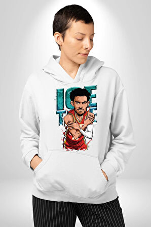 Trae Young Basketbol Oyuncusu Karikatür Atlanta Hawks Kadın Erkek  Beyaz Kapüşonlu Sweatshirt Hoodie