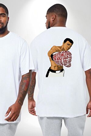 Muhammed Ali Boks Boksör Yıldız Spor Büyük Beden Beyaz Tişört Kadın Erkek Ünisex Sırt Baskılı
