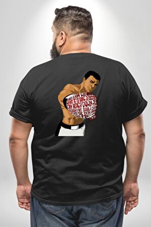 Muhammed Ali Boks Boksör Yıldız Spor Büyük Beden Siyah Tişört Kadın Erkek Ünisex Sırt Baskılı