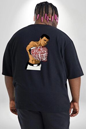 Muhammed Ali Boks Boksör Yıldız Spor Büyük Beden Siyah Tişört Kadın Erkek Ünisex Sırt Baskılı