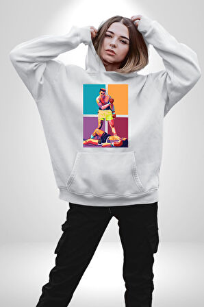 Muhammed Ali Boks Ayağa Kalk ve Dövüş Kadın Erkek  Beyaz Kapüşonlu Sweatshirt Hoodie