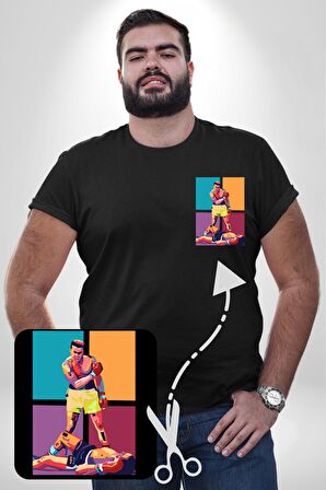 Muhammed Ali Boks Ayağa Kalk ve Dövüş Siyah Büyük Beden Kadın Basic Minimal Baskılı Tişört
