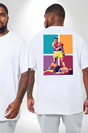 Muhammed Ali Boks Ayağa Kalk ve Dövüş Büyük Beden Beyaz Tişört Kadın Erkek Ünisex Sırt Baskılı