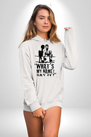 Muhammed Ali Benim Adım Ne ? Boks Kadın Erkek  Beyaz Kapüşonlu Sweatshirt Hoodie