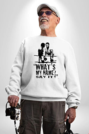 Muhammed Ali Benim Adım Ne ? Boks Kadın Erkek Beyaz Sweatshirt 