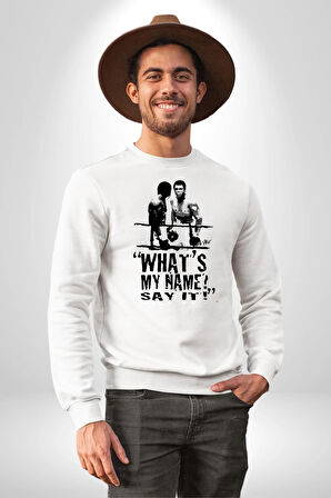 Muhammed Ali Benim Adım Ne ? Boks Kadın Erkek Beyaz Sweatshirt 