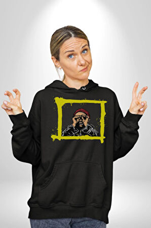 Fantastik Sanatsal Yeni Nesil Kırmızı Bere El İle Dürbün Kadın Erkek  Siyah Kapüşonlu Sweatshirt Hoodie