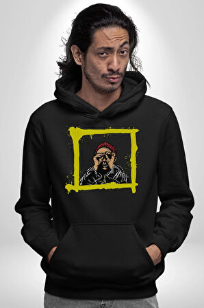 Fantastik Sanatsal Yeni Nesil Kırmızı Bere El İle Dürbün Kadın Erkek  Siyah Kapüşonlu Sweatshirt Hoodie