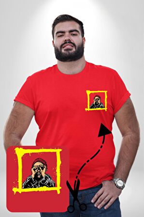 Fantastik Sanatsal Yeni Nesil Kırmızı Bere El İle Dürbün Kırmızı Büyük Beden Kadın Basic Minimal Baskılı Tişört