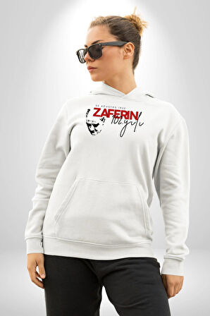 30 Ağustos Zafer Bayramı Atatürk İmzası Kadın Erkek  Beyaz Kapüşonlu Sweatshirt Hoodie