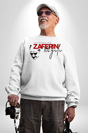 30 Ağustos Zafer Bayramı Atatürk İmzası Kadın Erkek Beyaz Sweatshirt 
