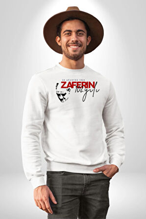 30 Ağustos Zafer Bayramı Atatürk İmzası Kadın Erkek Beyaz Sweatshirt 