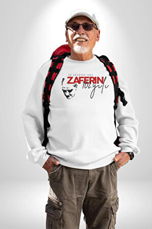 30 Ağustos Zafer Bayramı Atatürk İmzası Kadın Erkek Beyaz Sweatshirt 