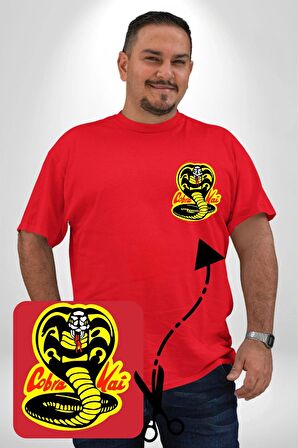 Cobra Kai Karete Çocuk Yılan Logo Dizi Kırmızı Büyük Beden Kadın Basic Minimal Baskılı Tişört