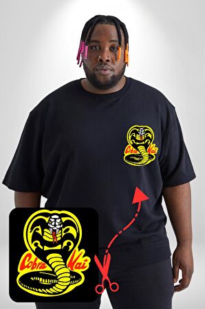 Cobra Kai Karete Çocuk Yılan Logo Dizi Siyah Büyük Beden Kadın Basic Minimal Baskılı Tişört