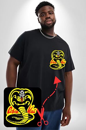 Cobra Kai Karete Çocuk Yılan Logo Dizi Siyah Büyük Beden Kadın Basic Minimal Baskılı Tişört