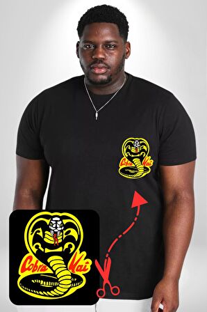 Cobra Kai Karete Çocuk Yılan Logo Dizi Siyah Büyük Beden Kadın Basic Minimal Baskılı Tişört