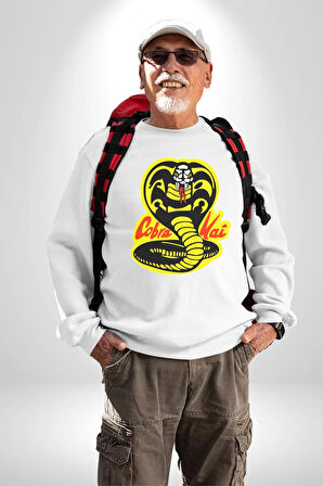 Cobra Kai Karete Çocuk Yılan Logo Dizi Kadın Erkek Beyaz Sweatshirt 